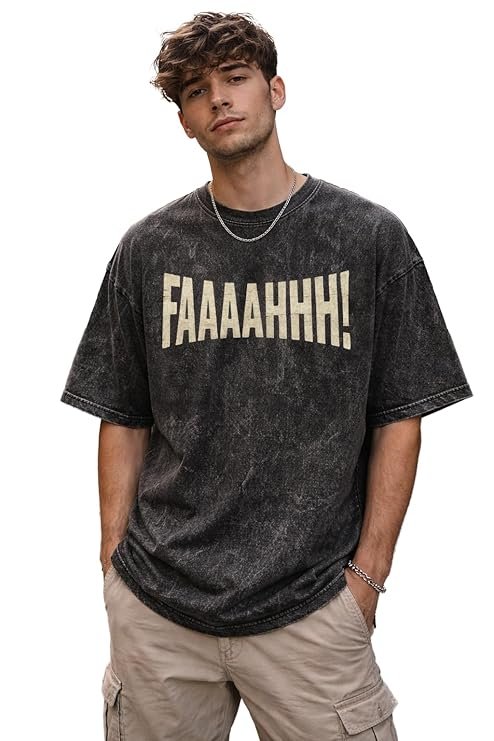 61w6tzMVuRL._SY741_ Man wearing black oversized cotton t shirt with drop shoulder fit and dye washed finish, back view street style